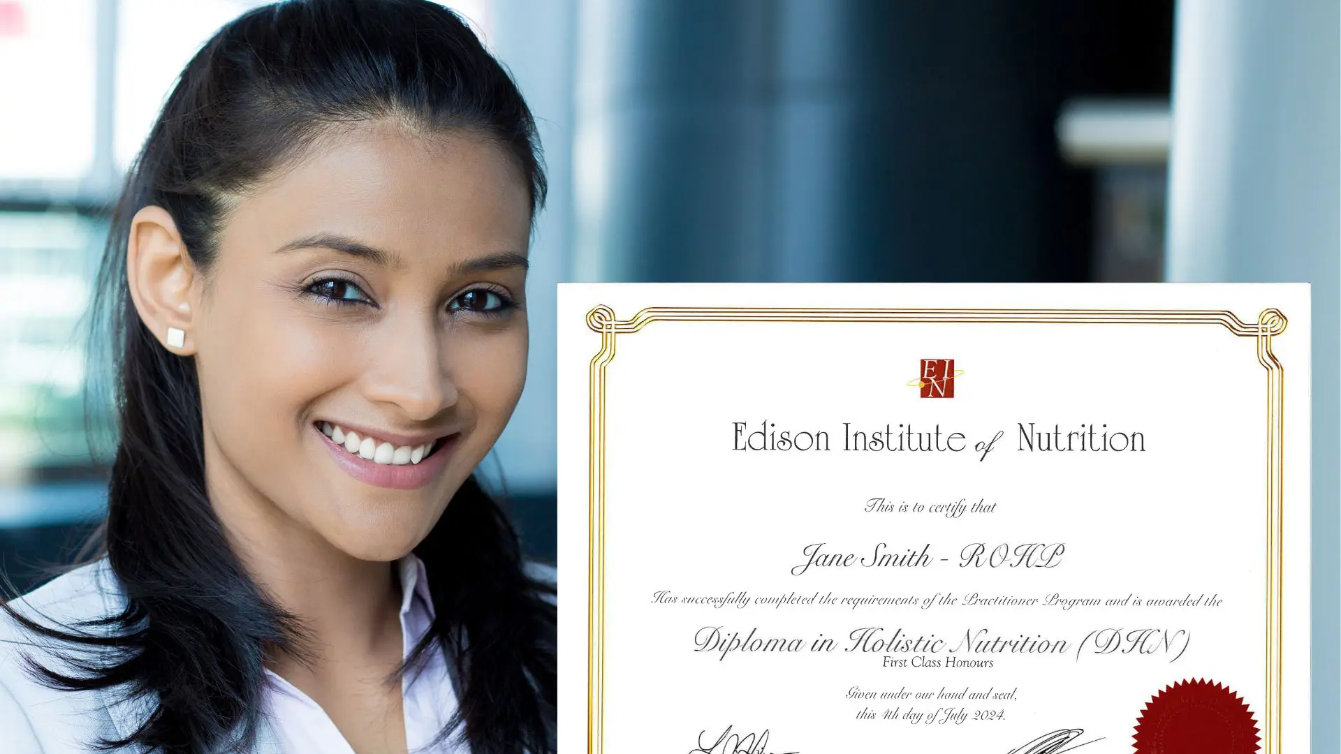 Diploma Certificate Happy graduate | Edison Institute of Nutrition Online courses